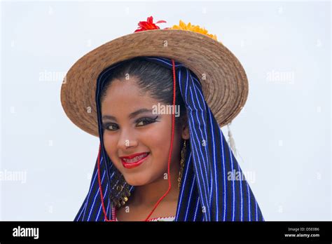Girl In Traditional Mexican Costume At Carnival Veracruz Mexico Stock