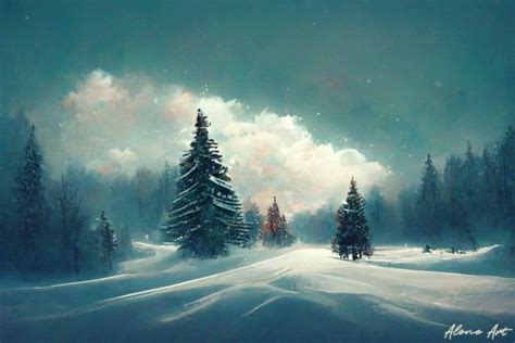 Winter Wonderland Snow Pine Trees Cloud Graphic By Alone Art Creative