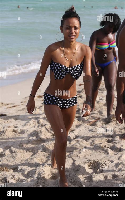 Karrueche Tran Wearing A Polka Dot Bikini With A Pink Bow On Her Rear Enjoys The Beaches In