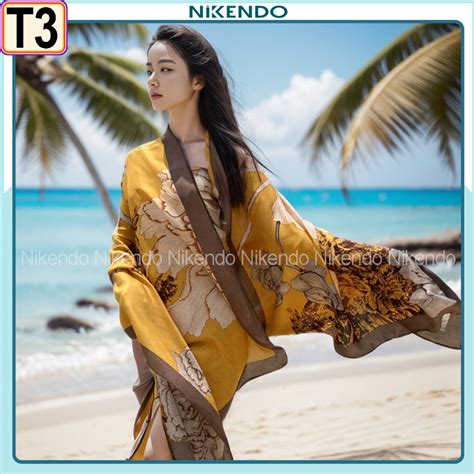 Khăn Choàng Lụa Đi Biển Bản To 180x90 80 cm Áo Choàng Bikini Quàng Cổ Choàng Vai Phong Cách