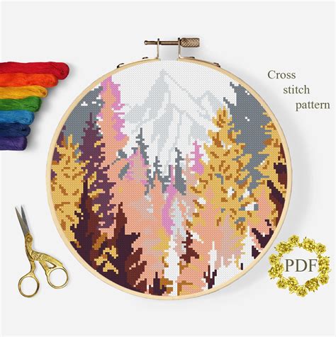 Landscape Sunset Modern Cross Stitch Pattern Pdf Mountain Counted Cross