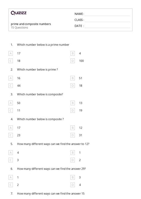 Prime And Composite Numbers Worksheets On Quizizz Free