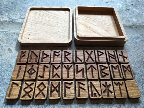 Oak Carved Anglo Saxon Rune Set Futhorc With Custom Oak Box Etsy