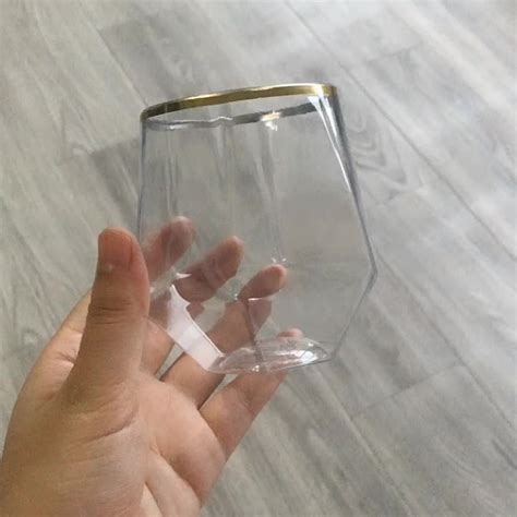 Diamond Shaped Plastic Stemless Wine Glasses Disposable 12 Oz Sliver