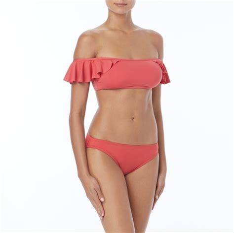 Vince Camuto Swim Vince Camuto Swim Riviera Solid Ruffle Off Shoulder Bikini Set Hibiscus
