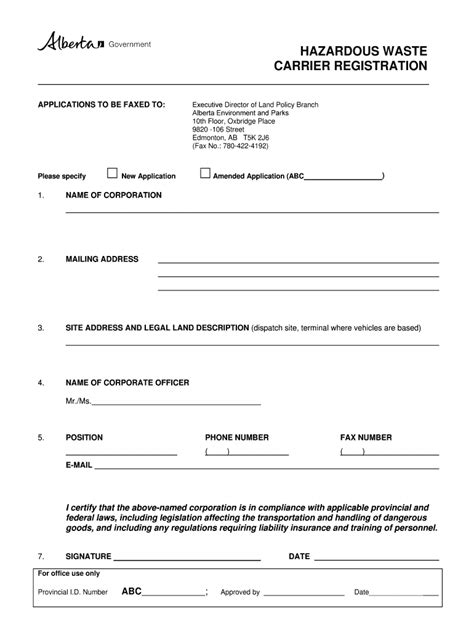 Fillable Online Hazardous Waste Carrier Registration Alberta