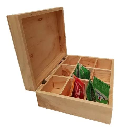 Caja Para Te Con Divisiones En Madera De Pino Natural Pz Env O Gratis