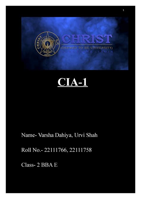Cia Bs Cia Name Varsha Dahiya Urvi Shah Roll No 22111766