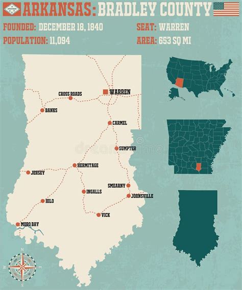 Map of Bradley County in Arkansas Stock Vector - Illustration of freeway, federal: 150419885