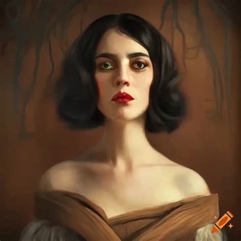 Portrait Of A French Brunette Woman Beside A Tree On Craiyon