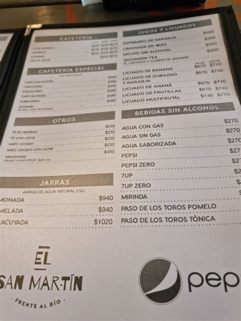 Carta del restaurante El San Martín, San Nicolás del los Arroyos