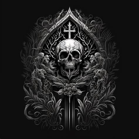 Premium Ai Image A Skull And Cross In A Gothic Frame With Floral