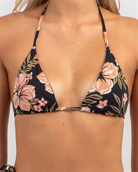 Billabong Hooked On Tropics Multi Triangle Bikini Top In Black Pebble Free Shipping Easy