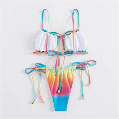 Colorful Bikini Rainbow Bikini Set Triangle Bikini Split Bikini Women S Bikini Resort Swimwear
