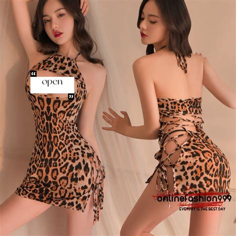 Jual Lingerie Sexy Hot Pola Macan Tutul Club Cosplay Hollow Tali Baju Tidur A Shopee Indonesia