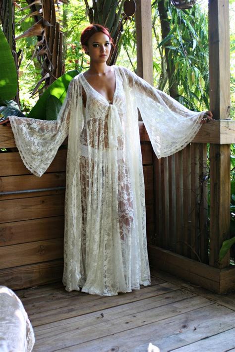 Bridal Robe Wedding Lingerie White Lace Robe Bridal Sleepwear Etsy