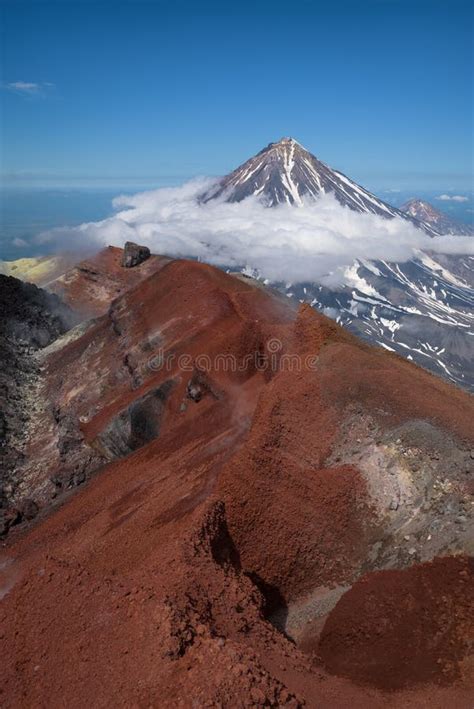 Top Of Koryaksky Volcano Seen From Avachinksy Volcano Stock Photo