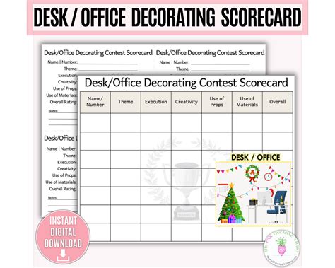 Desk or office decorating contest scorecard printable desk contest