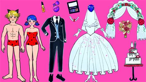 Vestido De Muñeca De Papel Miraculous Ladybug And Catnoir Wedding