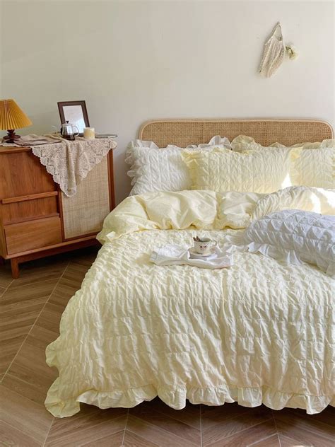 Marshmallow Puff Ruffle Bedding Set Yellow Ruffle Bedding Sets Ruffle Bedding Stylish Beds