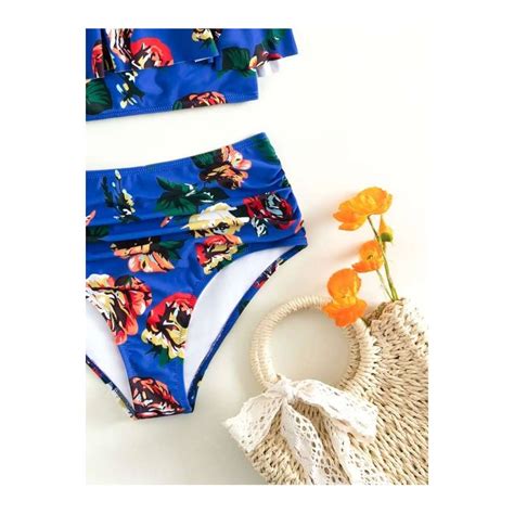 Bañador Bikini de Cintura Alta con Volante Floral ParaTi
