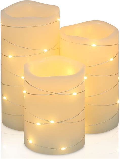 Buy Flickering Flameless Candles Ivory Real Wax Pillar With Embedded String Lights H Blossom Led