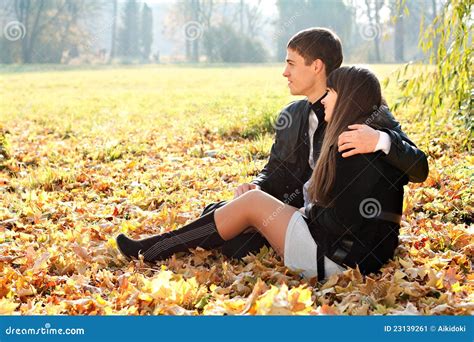 Young Couple In Love Hugging In Outdoors Stock Image Image Of Dating