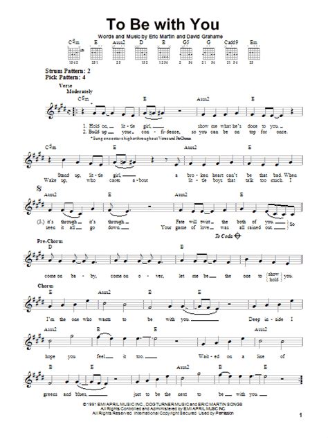 To Be With You By Mr Big Sheet Music For Easy Guitar At Sheet Music Direct