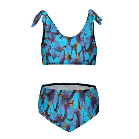 Beautiful Blue Different Butterflys Girl S 2 Piece Bikini Set Beach Sport Swimsuit Swimwear 7 9Y