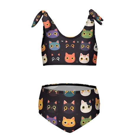 Cartoon Cute Kitten Girl S Piece Bikini Set Beach Sport Swimsuit Swimwear Y Cm