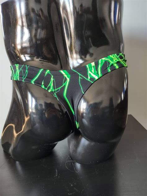 Green Lightning Men S Swim Bikini Brief Half Back Cheeky Etsy