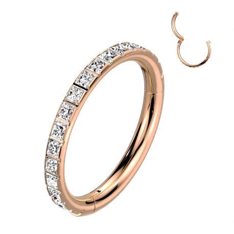 Piercing oreille anneau segment titane rosé strass rectangulaires