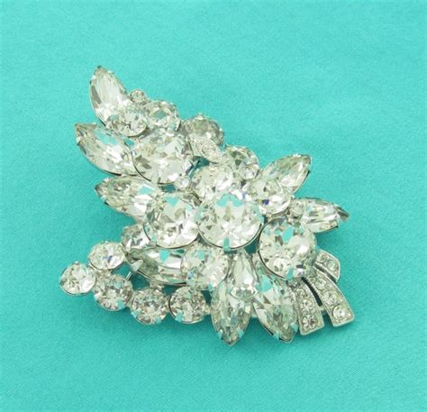 Vintage 50s Sparkling Eisenberg Signed Clear Rhinestone St Pin