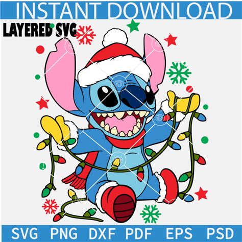 Stitch Christmas Lights Svg Xmas Lights Stich Svg Santa Stich With