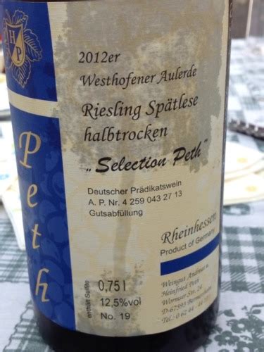 Weingut A U H Peth Westhofener Aulerde Selection Path Riesling