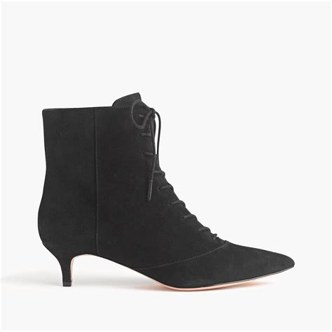 Jcrew Fiona Lace Up Kitten Heel Ankle Boots In Black Suede Lyst