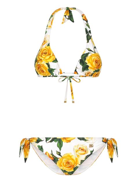 Dolce Gabbana Yellow Rose Triangle Bikini Set White Farfetch Uk