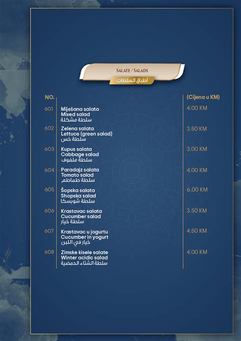 Kostelski Buk Menu