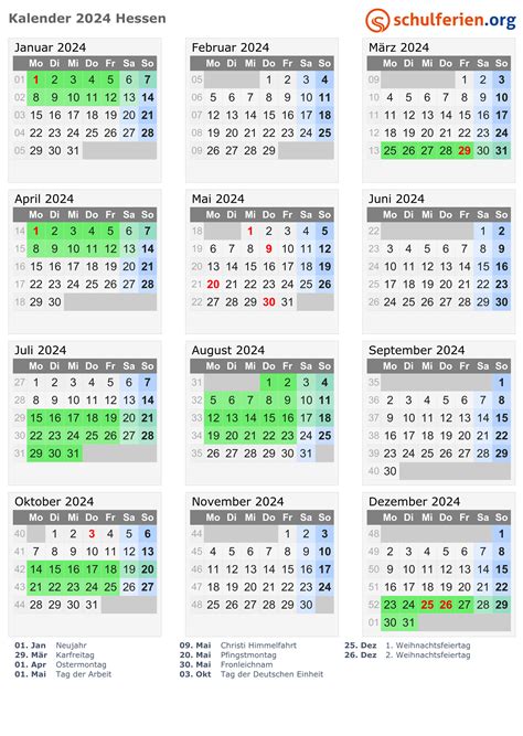 Kalender Mit Ferien Hessen 2024 Ferne Jennine