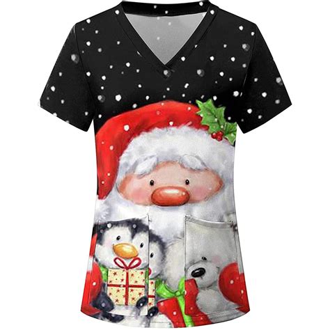 Susanny Christmas Petite Scrubs For Women Xmas Snowman Printed Nursing