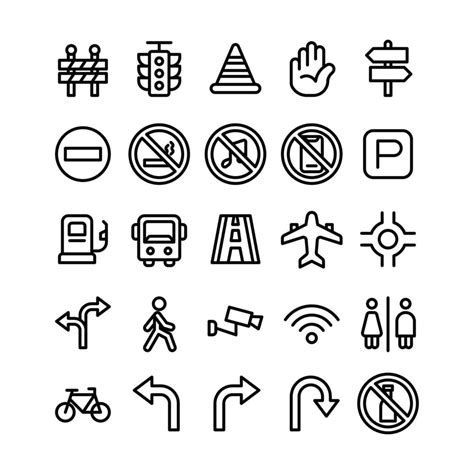 road sign icon set  outline style  vector art  vecteezy