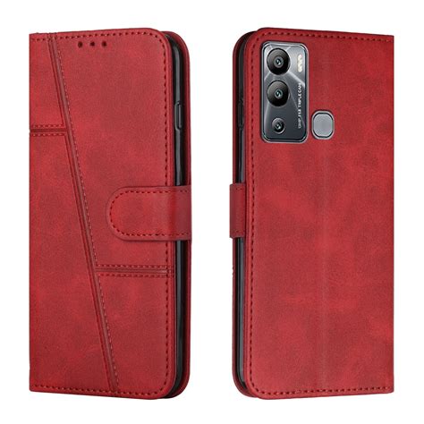 For Infinix Hot I Stitching Calf Texture Buckle Leather Phone Case Red Alexnld