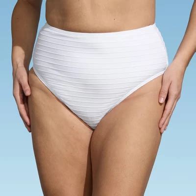 Lands End Women S Ribbed Smoothing High Waist Bikini Bottom White 1X Plus Size Swimwear UPF