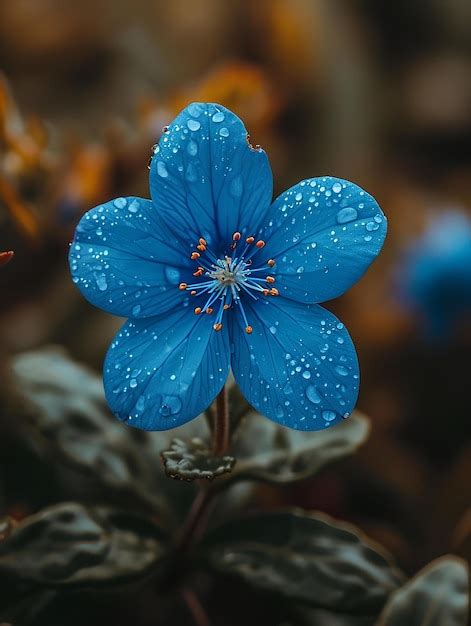 Premium Photo Blue Flower With Water Droplets On It