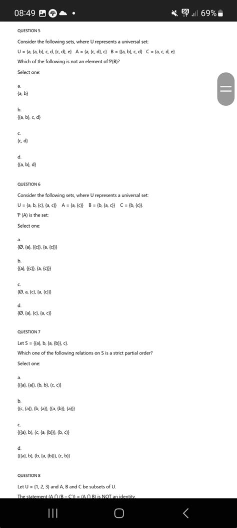 Solved Question 5 Consider The Following Sets Where U