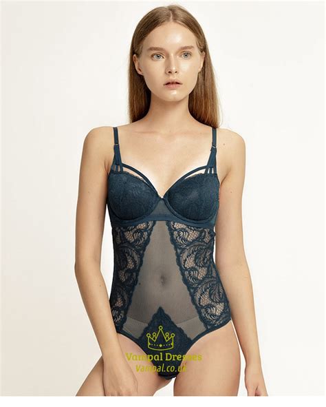 Green Lace Bodysuit Lingerie Women Push Up Bra Thongs Set Vampal Dresses