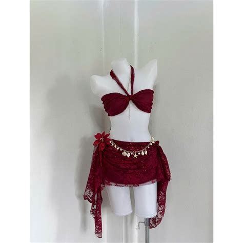 M312 Set Bikini Đi Biển Áo Cúp Đính Hoa Kèm Váy Ren Tua rua LISA STOREE Cao Cấp Đẹp Quyến Rũ