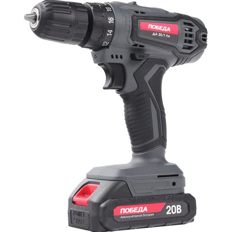 Аккумуляторная дрель-шуруповерт ПОБЕДА ДА-20/1 Ли, 20В, 2,0Ач, 1 АКБ ...