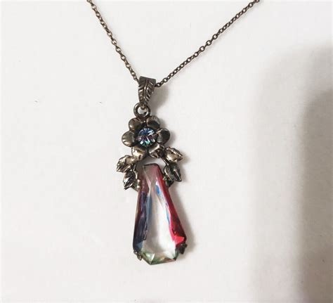 Vintage Aurora Borealis Crystal Rainbow Necklace Scre Gem