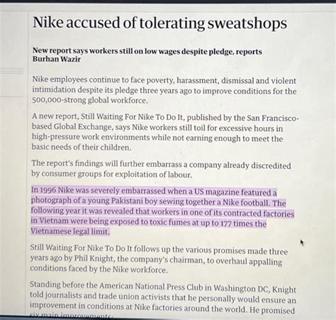 Solved Nike accused of tolerating sweatshops New report says | Chegg.com